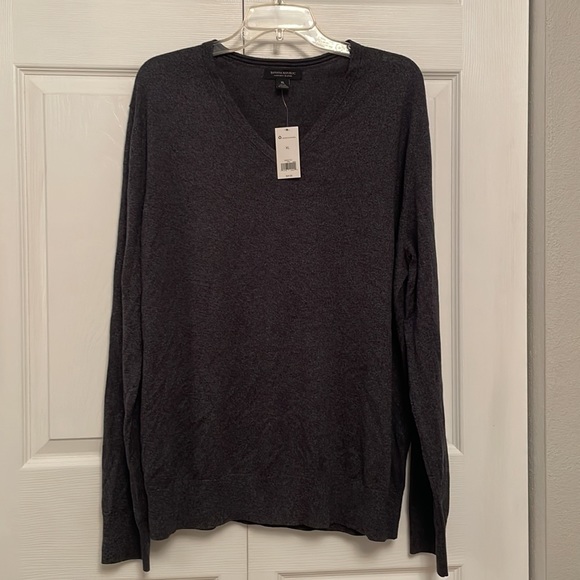 NWT $69 BANANA Republic Luxury Blend Pullover Sweater Heather Gray with Cashmere - Picture 13 of 15